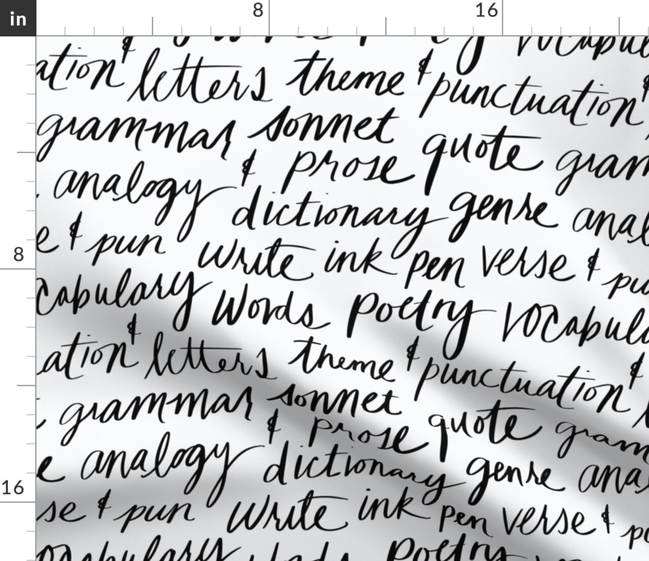 Literary English Words Literature Pen Black White Language Custom Printed Fabric by Spoonflower Various Fabrics by the Yard or Fat Quarter